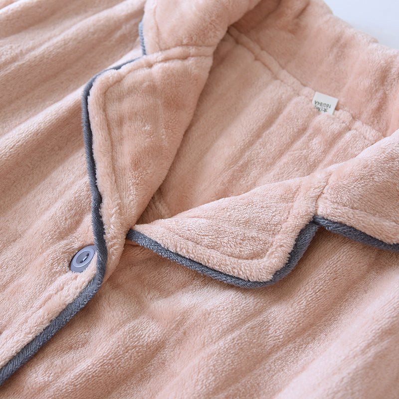 Couple Pajamas Winter Thick Coral Fleece Lapel Cardigan Sleepwear Flannel Men Women's Home Clothes Intimate Lingerie Nightwear
