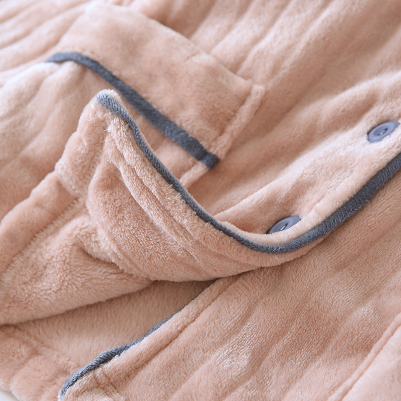 Couple Pajamas Winter Thick Coral Fleece Lapel Cardigan Sleepwear Flannel Men Women's Home Clothes Intimate Lingerie Nightwear