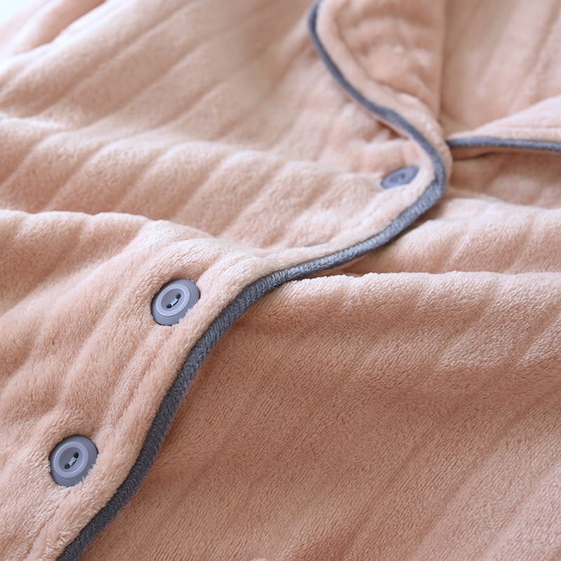 Couple Pajamas Winter Thick Coral Fleece Lapel Cardigan Sleepwear Flannel Men Women's Home Clothes Intimate Lingerie Nightwear