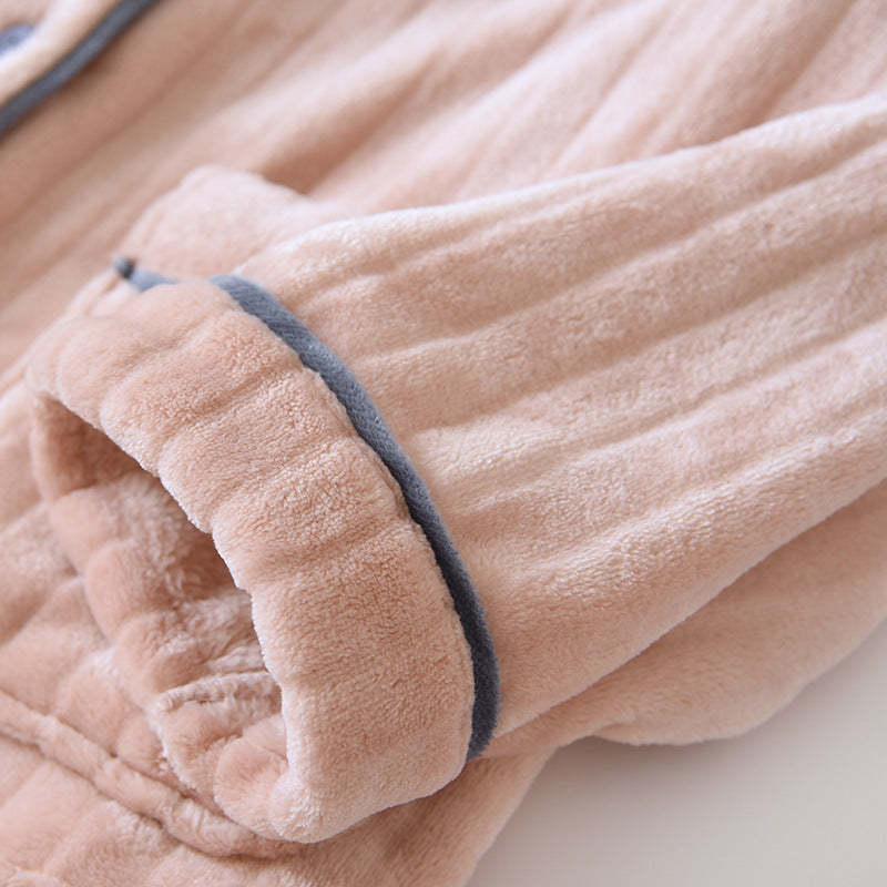 Couple Pajamas Winter Thick Coral Fleece Lapel Cardigan Sleepwear Flannel Men Women's Home Clothes Intimate Lingerie Nightwear