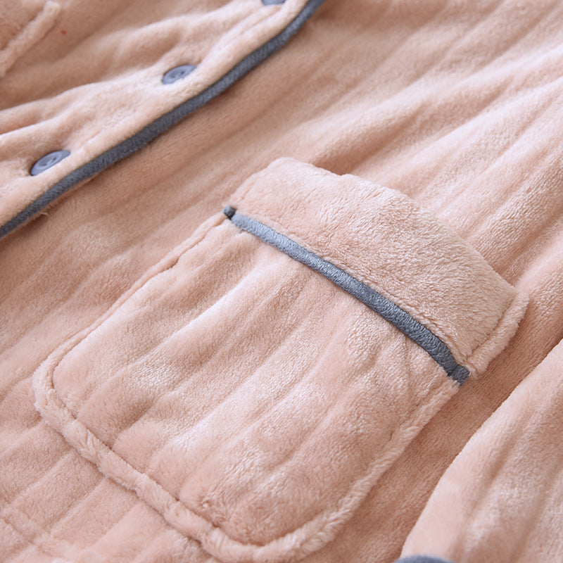 Couple Pajamas Winter Thick Coral Fleece Lapel Cardigan Sleepwear Flannel Men Women's Home Clothes Intimate Lingerie Nightwear