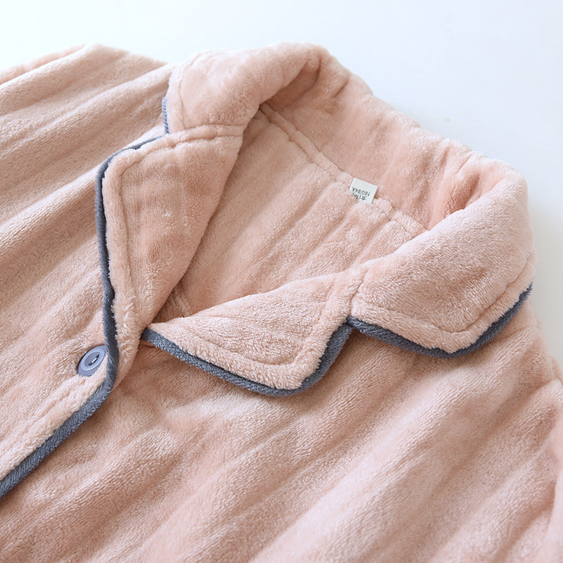 Couple Pajamas Winter Thick Coral Fleece Lapel Cardigan Sleepwear Flannel Men Women's Home Clothes Intimate Lingerie Nightwear