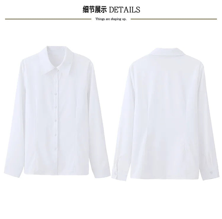 1pcs Woman Spring Autumn Solid color Shirts Lady Casual Long Sleeve Turn-down Collar Loose Shirt Female Fashion Temperament Tops