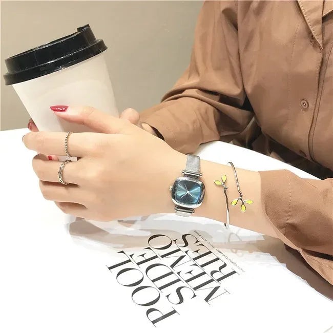 New Square Watch Women Retro Fashion Ladies Quartz Wrist Watch Student Simplified Netbelt Watch Relojes Para Mujer Clock Gift