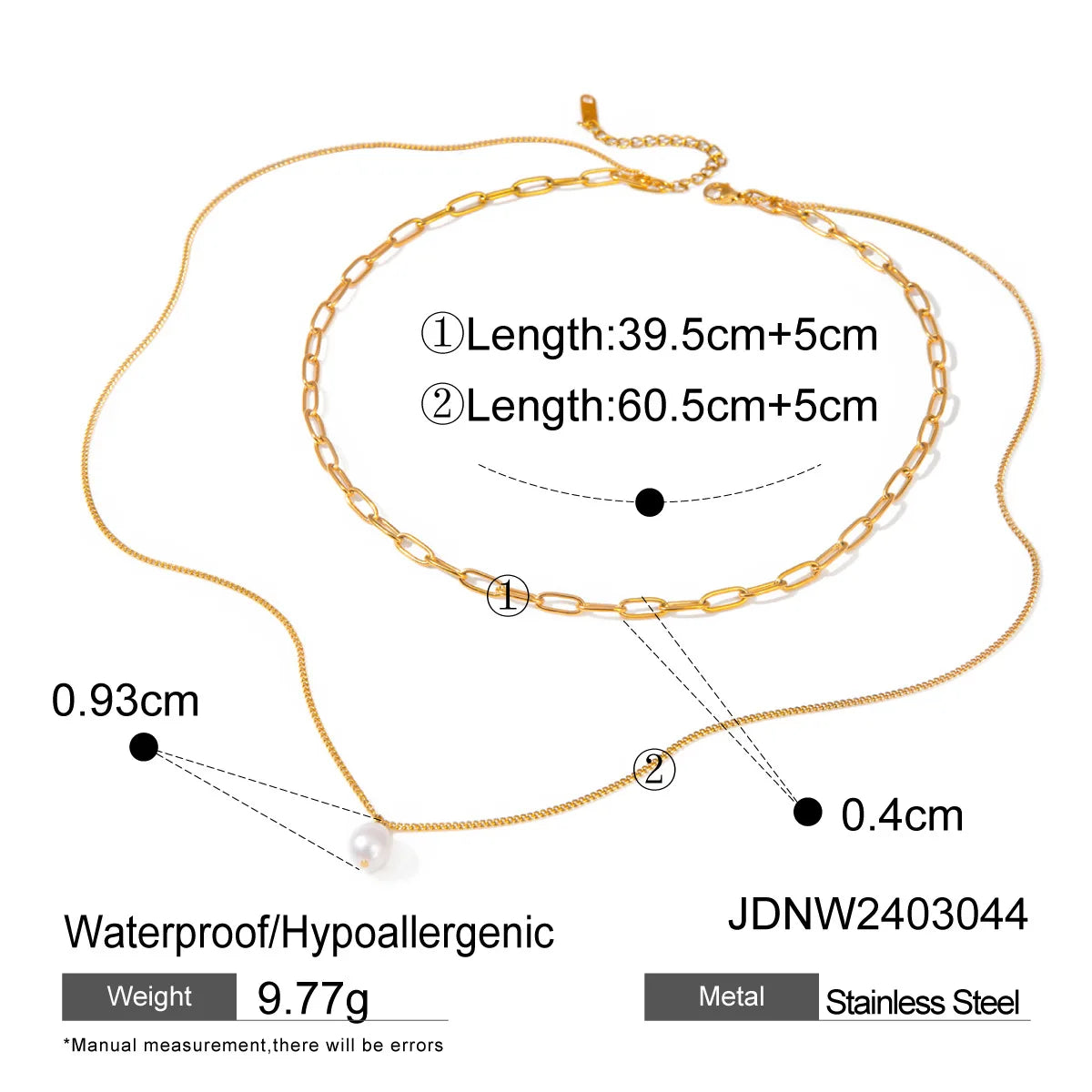 18K Gold Plated Non-Tarnishing Women's Stainless Steel Pearl NecklaceinsFashionable Simple Double Layer Stacked Long Chain Titan