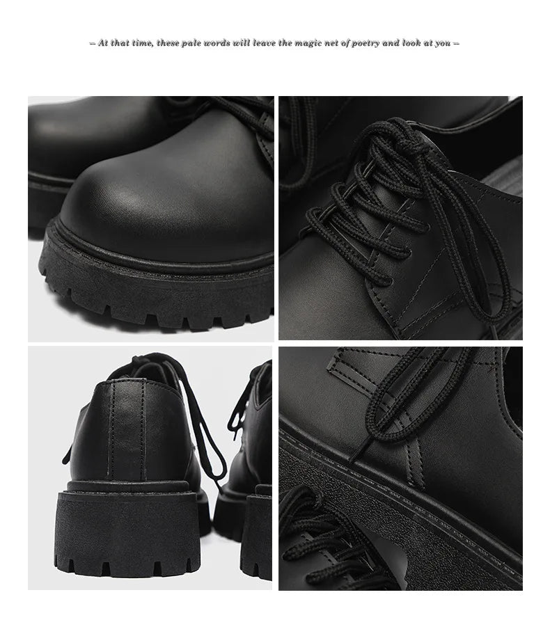 Plus Size Men Leather Shoes Black Platform Lace Up Casual Shoes for Young Men British Style Business Social Shoes Zapatos Hombre