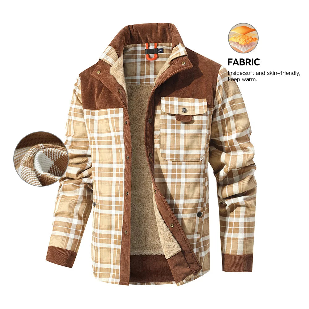 Men's Jackets Winter Windproof Warm Casual Bomber Coat Plaid Sherpa Lined Flannel Outdoor Classic Soft Jackets Men US Size