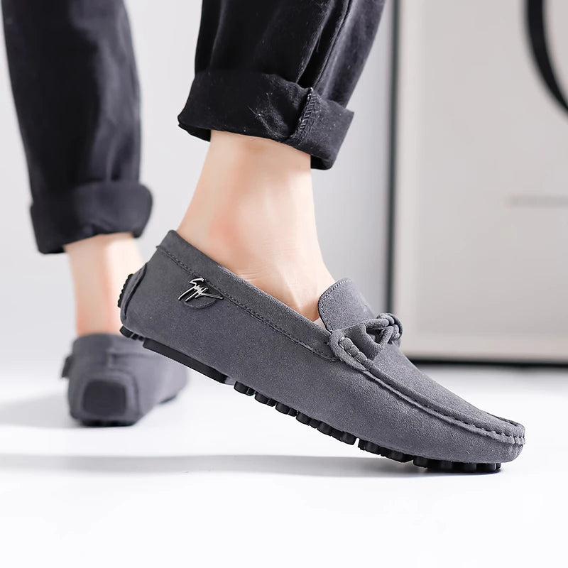 Suede Leather Men Loafers Handmade Slip-On Dress Shoes Comfortable Cushioned Insole Business Casual Shoes Man Driving Moccasins