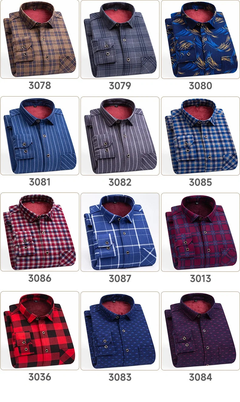 New men's long-sleeved shirt thickened and fleece warm 8XL9XL plus size autumn and winter casual no-ironing comfortable top