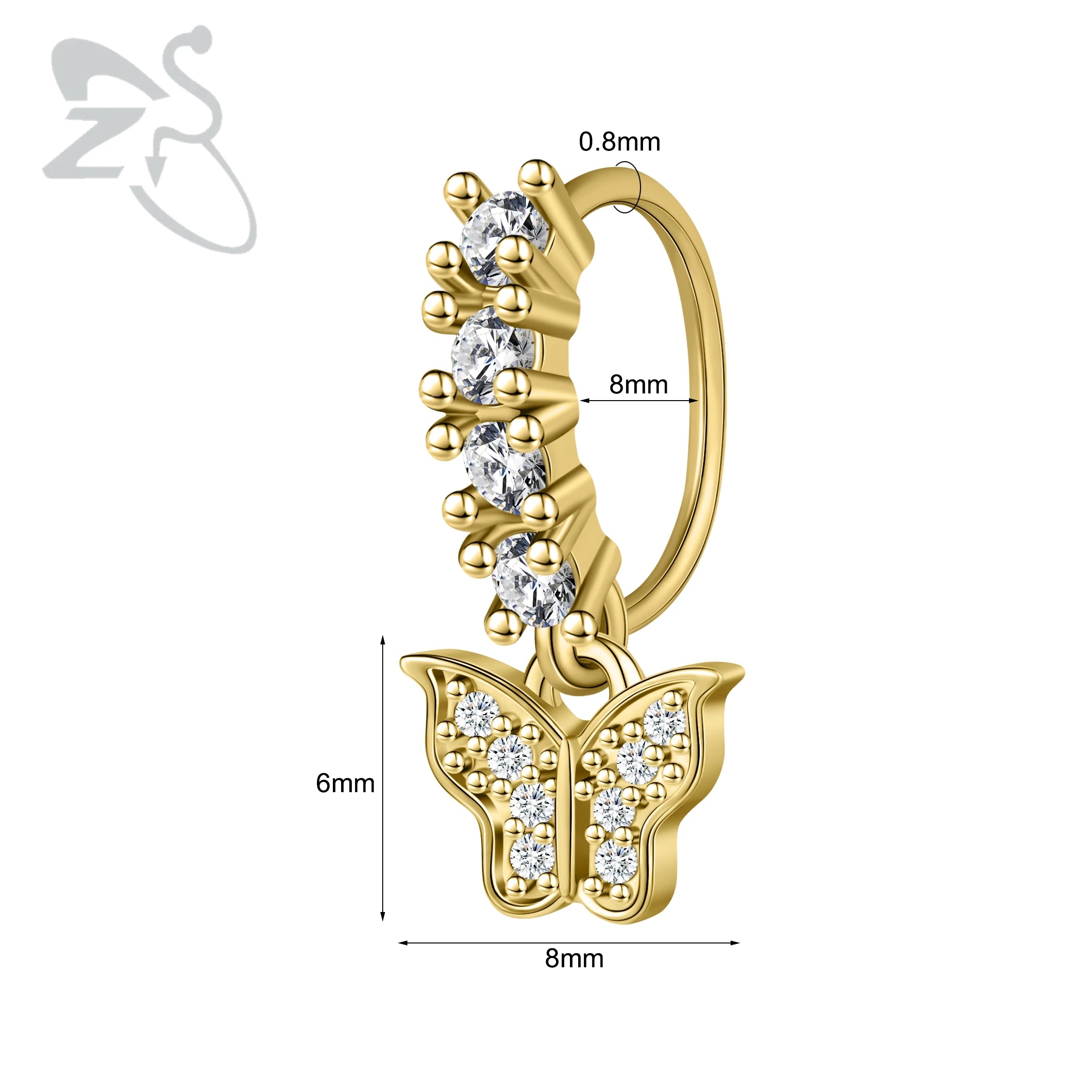 ZS 1PC Butterfly Leaf Moon Shape Nose Piercing Silver Color Septum Ring Stainless Steel Nose Clicker Cartilage Piercing 20G