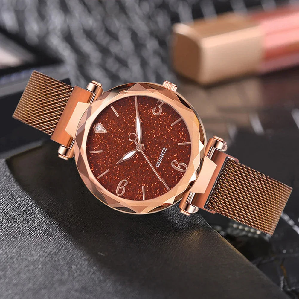 Women Watch  Top Brand Luxury Magnetic Starry Sky Lady Wristwatch Mesh Female Clock Rose Gold Relogio Feminino