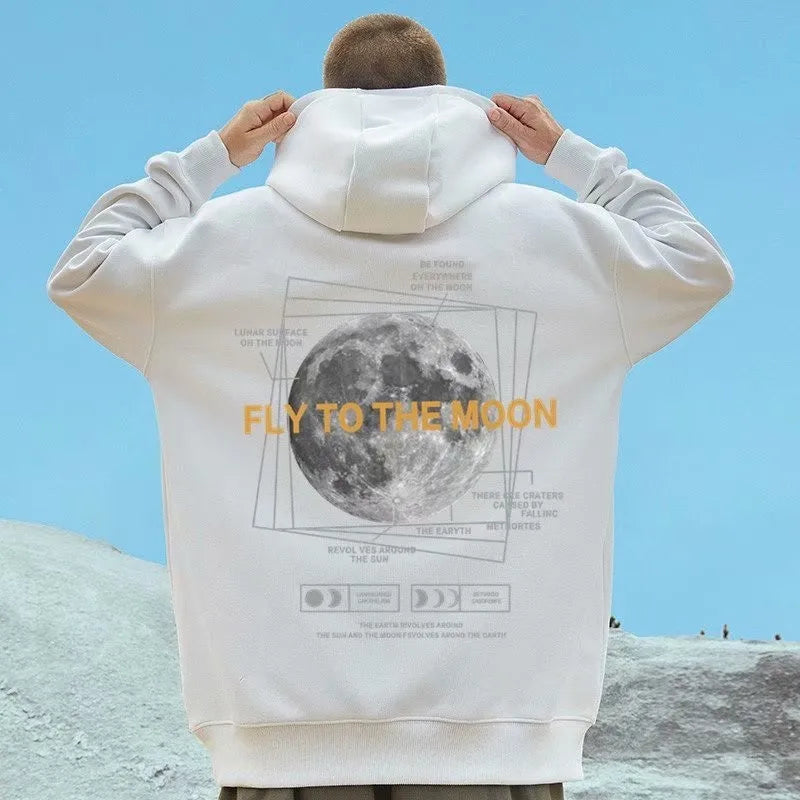 M-8XL Hoodie Men's Large Sweater Hoodie Loose American Fashion Moon Print Long Sleeve Double Shirt