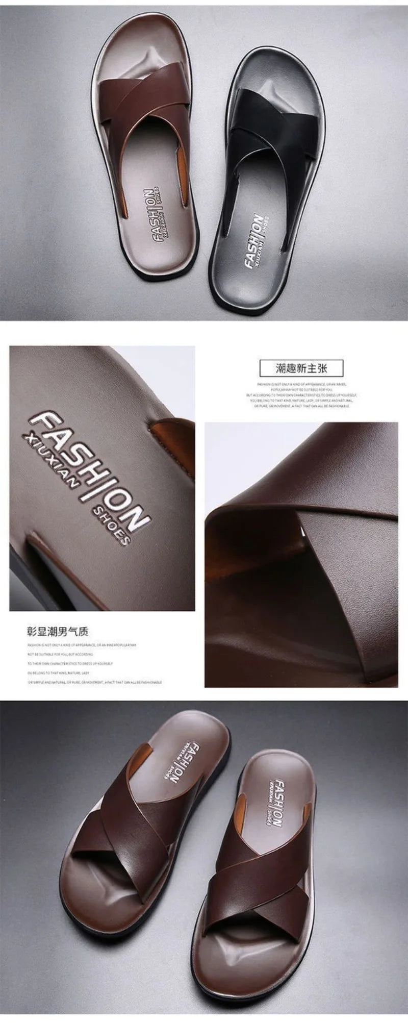 Men's Slippers Fashion Leather Slippers Outdoor Non Slip Beach Shoes for Men Light EVA Soft Sole Slippers 2025Summer New Slides