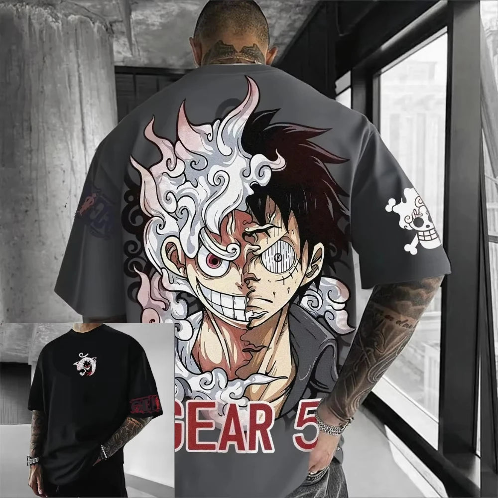 MINISO One Piece Luffy Men TShirt Graphic Tee Anime Print Short Sleeve Summer New Oversized Streetwear Anime Cosplay Y2k Clothes