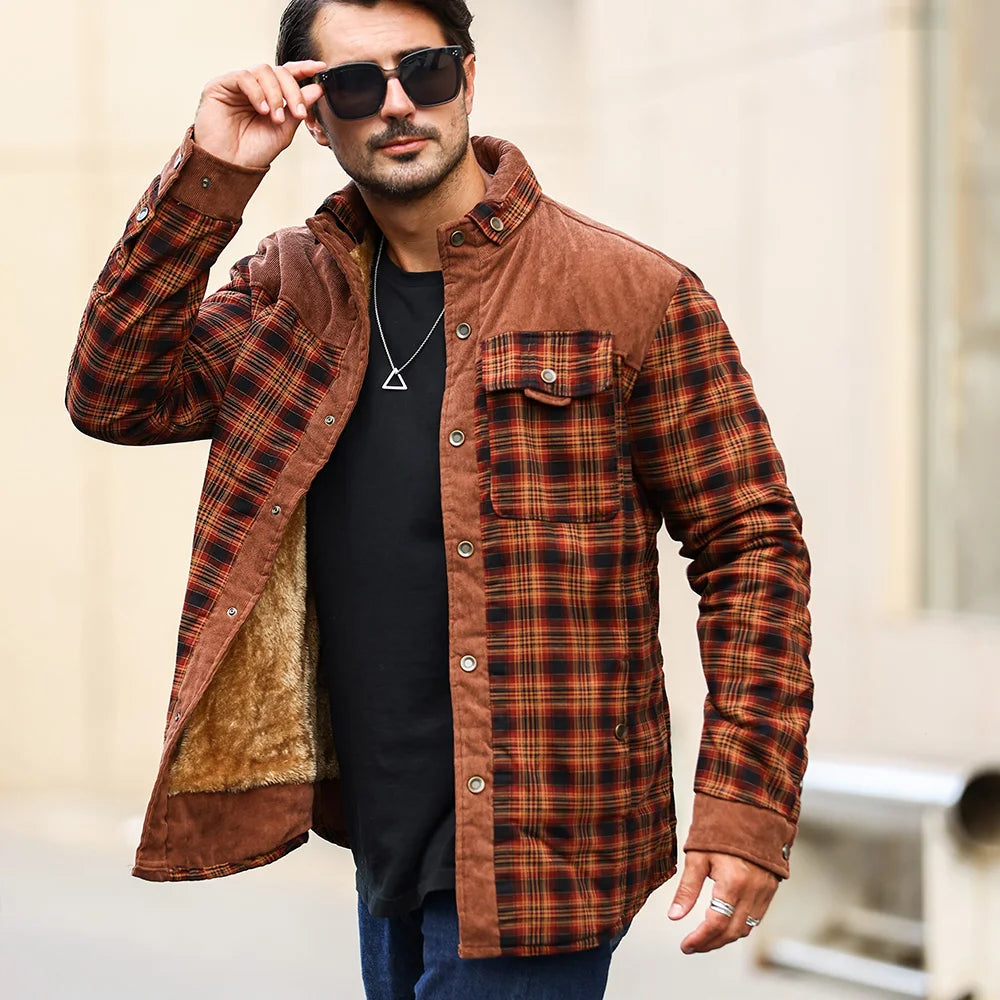 Men's Jackets Winter Windproof Warm Casual Bomber Coat Plaid Sherpa Lined Flannel Outdoor Classic Soft Jackets Men US Size
