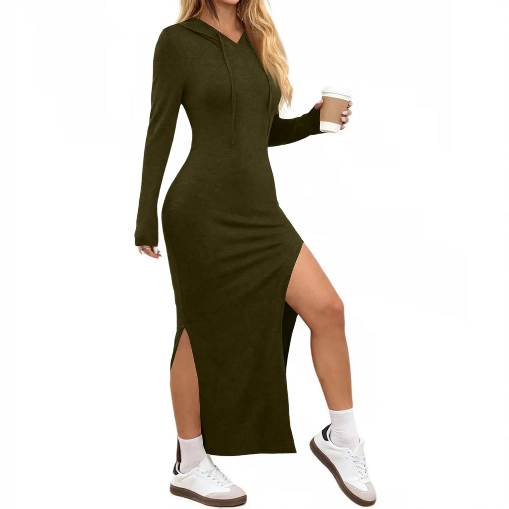 Women's Long Dress High Waisted Slim Fitting Pencil Skirt Bodysuit Fashion Long Dress Casual Dresses Sweatshirt Hooded Dress