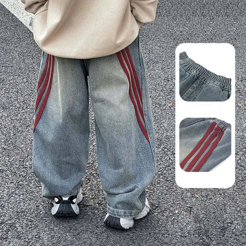 Spring 2026 Children Denim Pants YBFSKID Red Striped Spliced Toddler Kids Boys Jeans Little Baby Boys Trousers 2-10Y Boys Pants