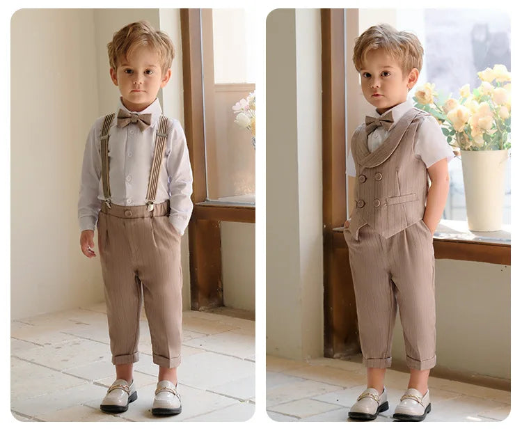 New Children Boys Suit Pants Cotton Plaid Kids Boys Casual Pants Elementary School Performance Pants For 1-10Y Boys Loose Pants