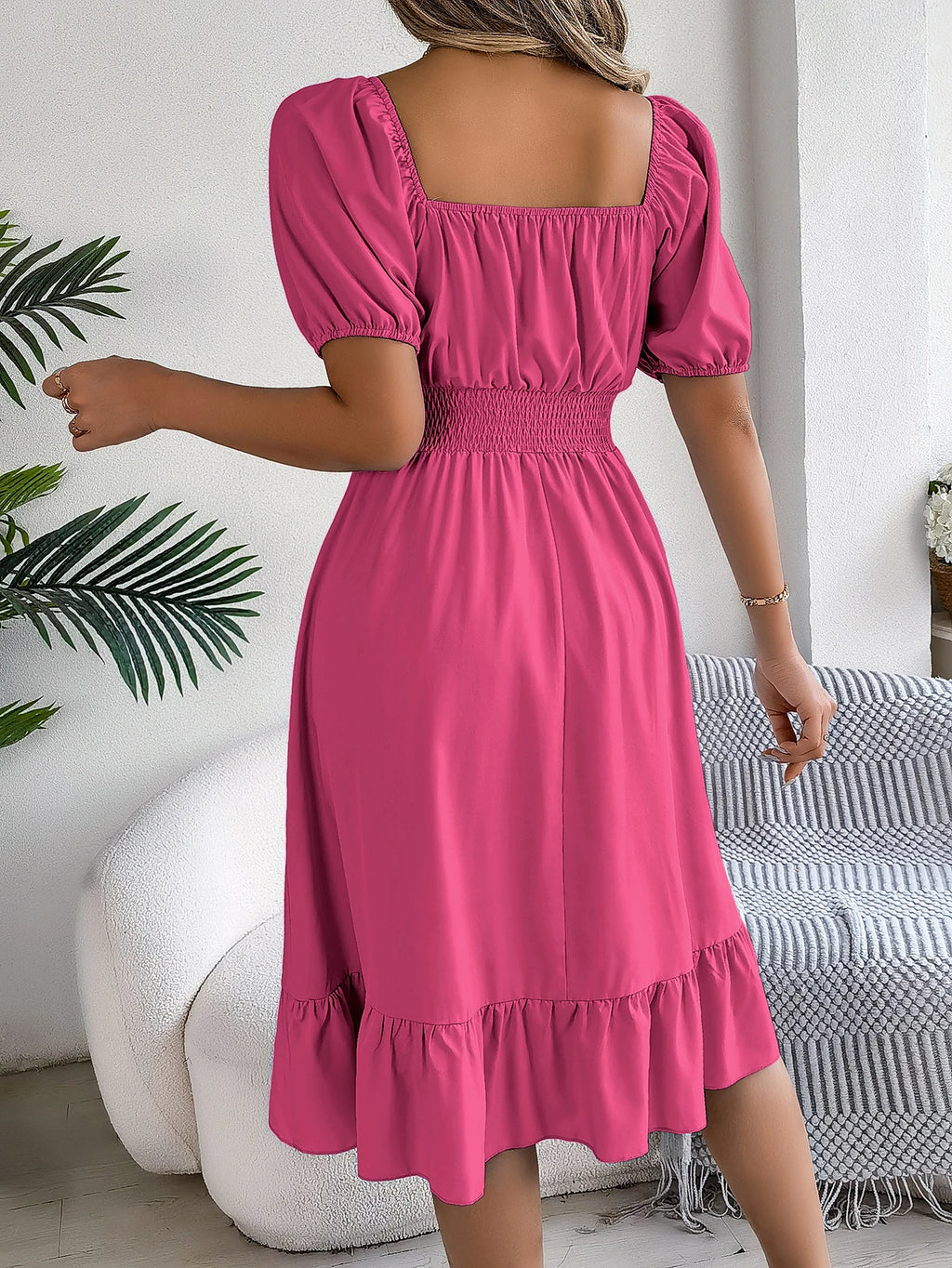 Spring Summer Elegant High Waisted Dress Square Neck Short Sleeved Ruffled Edge Long Dresses for Women 2026 Valentine's Day