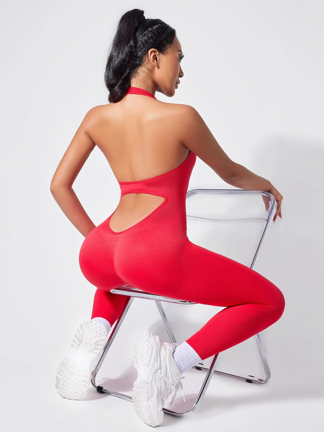 Square Neck Backless Yoga Jumpsuit High Waist Seamless Nudity Ultra Stretch Women Gym Sportswear Summer Rompers Ribbed Jumpsuit