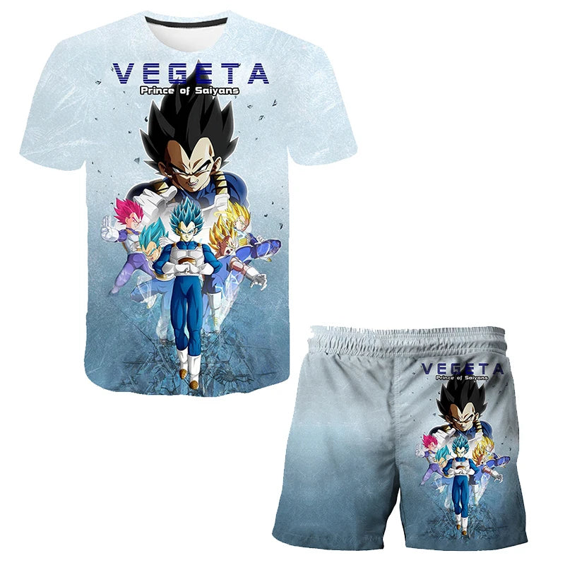Japanese cartoon Dragon Ball Z T-shirt children's top T-shirt shorts two-piece set for summer boys T-shirt+shorts beach pants