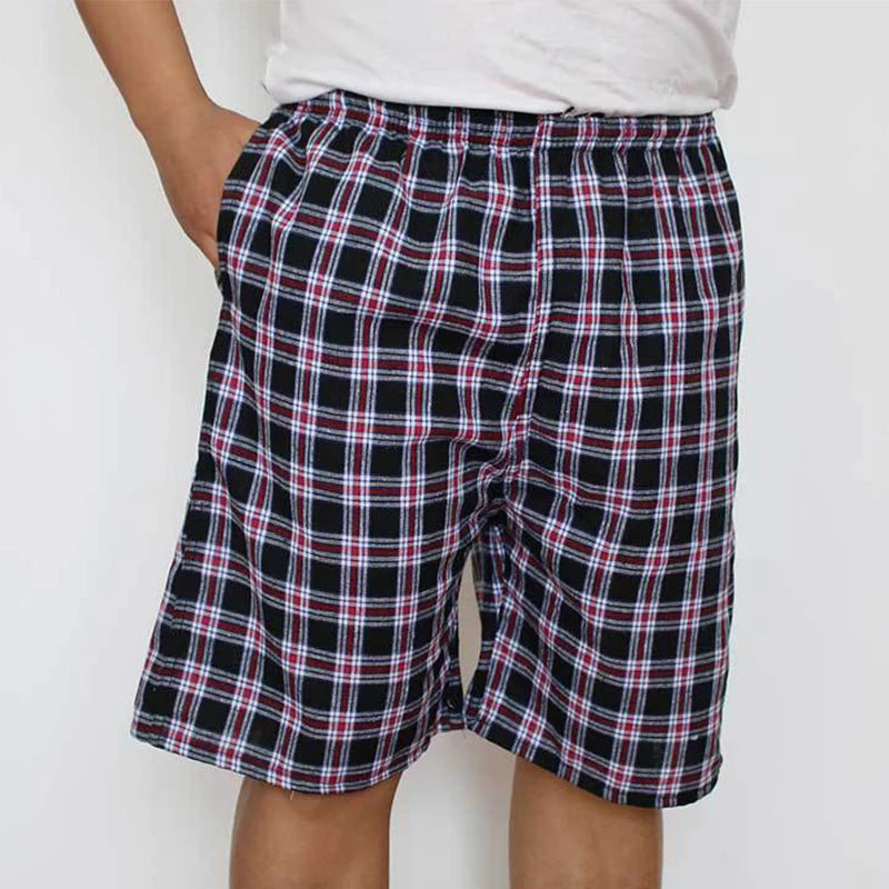100% Cotton Mens Underwear Boxers Shorts Male Casual Sleepwear Underpants Plaid Loose Comfortable Homewear Sleeping Short Pants