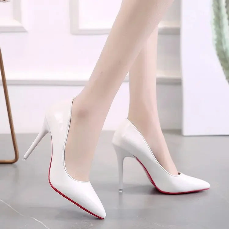 Big Size 35-45 women's shoes 2024 concise flock high heels women pumps pointed toe classic red gray ladies wedding shoes office