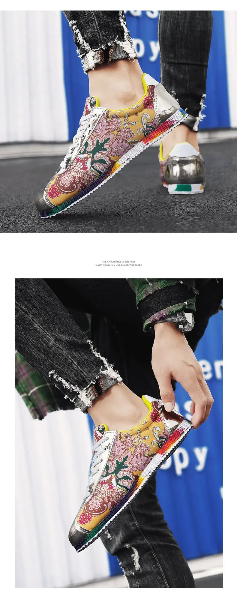 Fashion Graffiti Printed Men Suede Sneakers Red Running Shoes Men's Jogging Shoes Light Gym Trainers Men Flat Embroidery Shoes