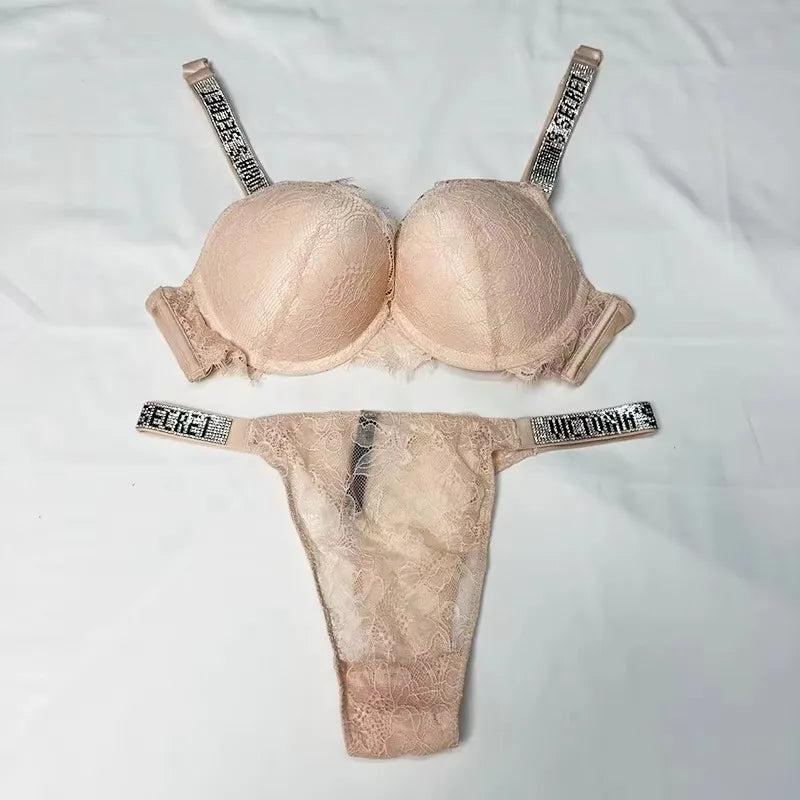 New V Women's Sexy Bra and Panty Set Comfortable push up Shapewear Adjustable Padded Gathered Lace Lingerie Set