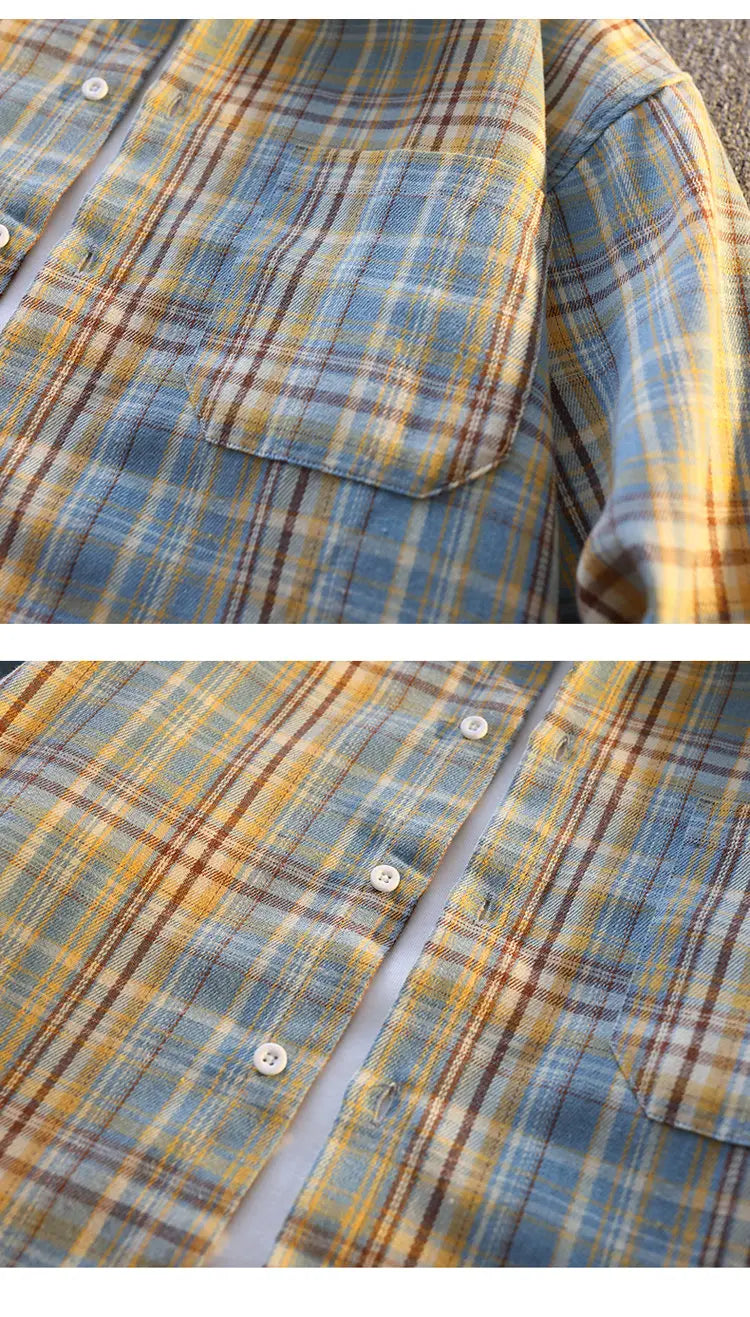 High-quality, fashionable, stylish, versatile and trendy men's checked long-sleeved shirt for autumn banquets and casual wear