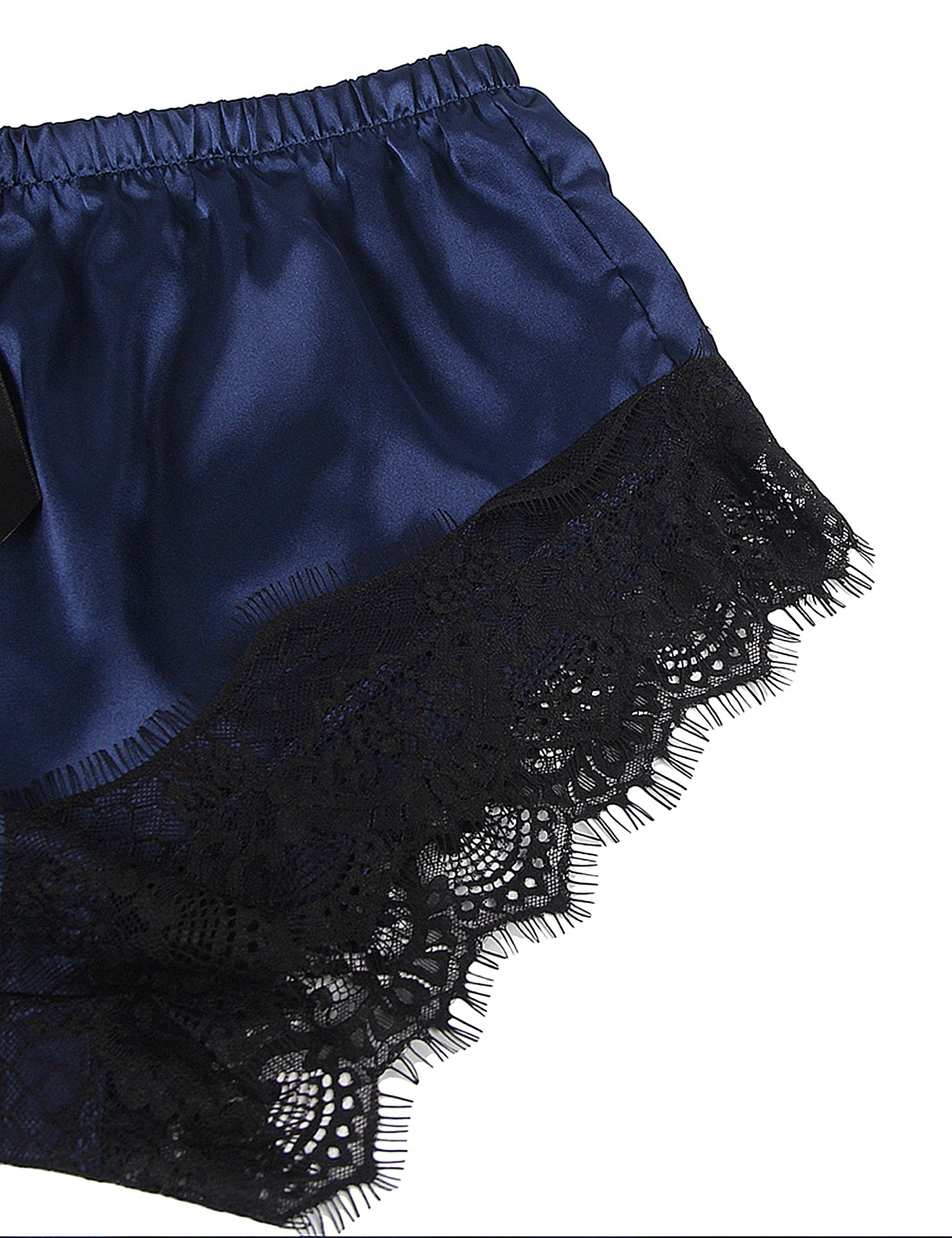 Comeondear Blue Casual Home Wear Lace Silk Camisole Suspenders Top + Shorts Large Pajama Sets 2 pieces Sleepwear Women Lingeries