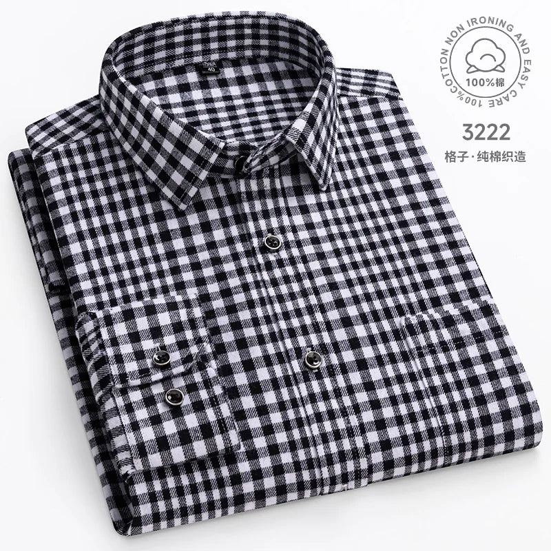 Plaid Flannel Shirts For Men Long Sleeve 100%Cotton Fashion Casual Soft Standard-Fit Man Blouse Clothes Oversize Men's clothing