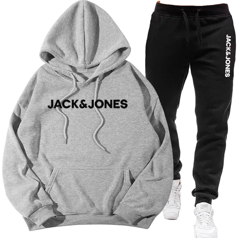 Two sets of men's sportswear for autumn/Winter 2025, including a sweatshirt and two sets of fitness jogging pants with wool caps