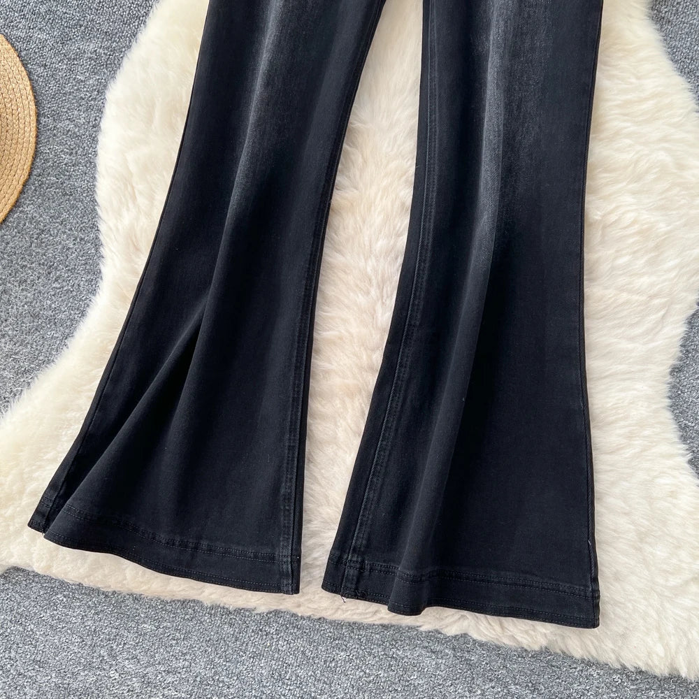 SINGREINY Female Do Old Vintage Jeans Zipper Casual Trendy Street Long Pants Chic High Waist Classic Versatile Boot Cut Trousers