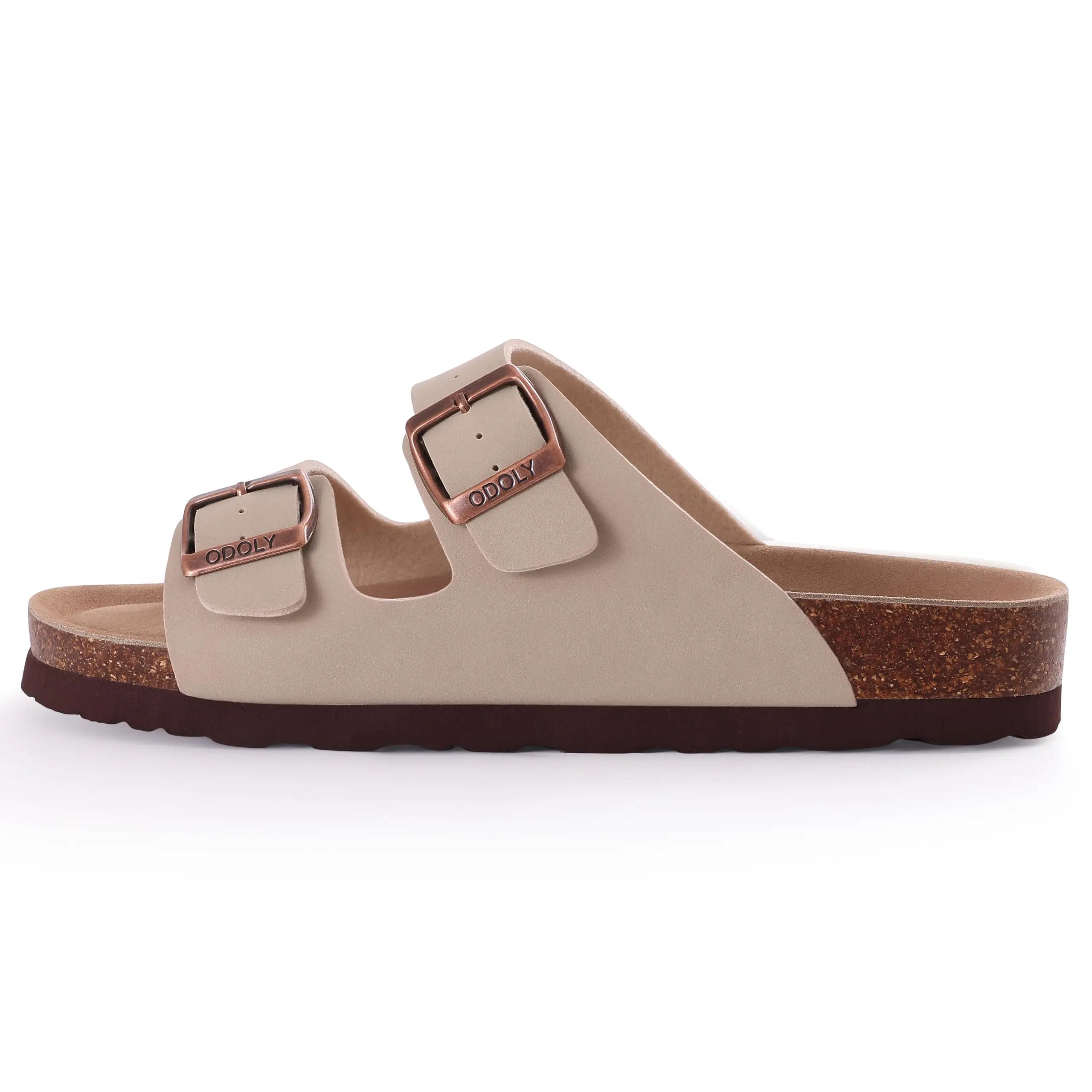 Shevalues Men Classic Leather Sandals Fashion Double Outdoor Beach Shoes Comfort Unisex Cork Footbed Slippers With Arch Support