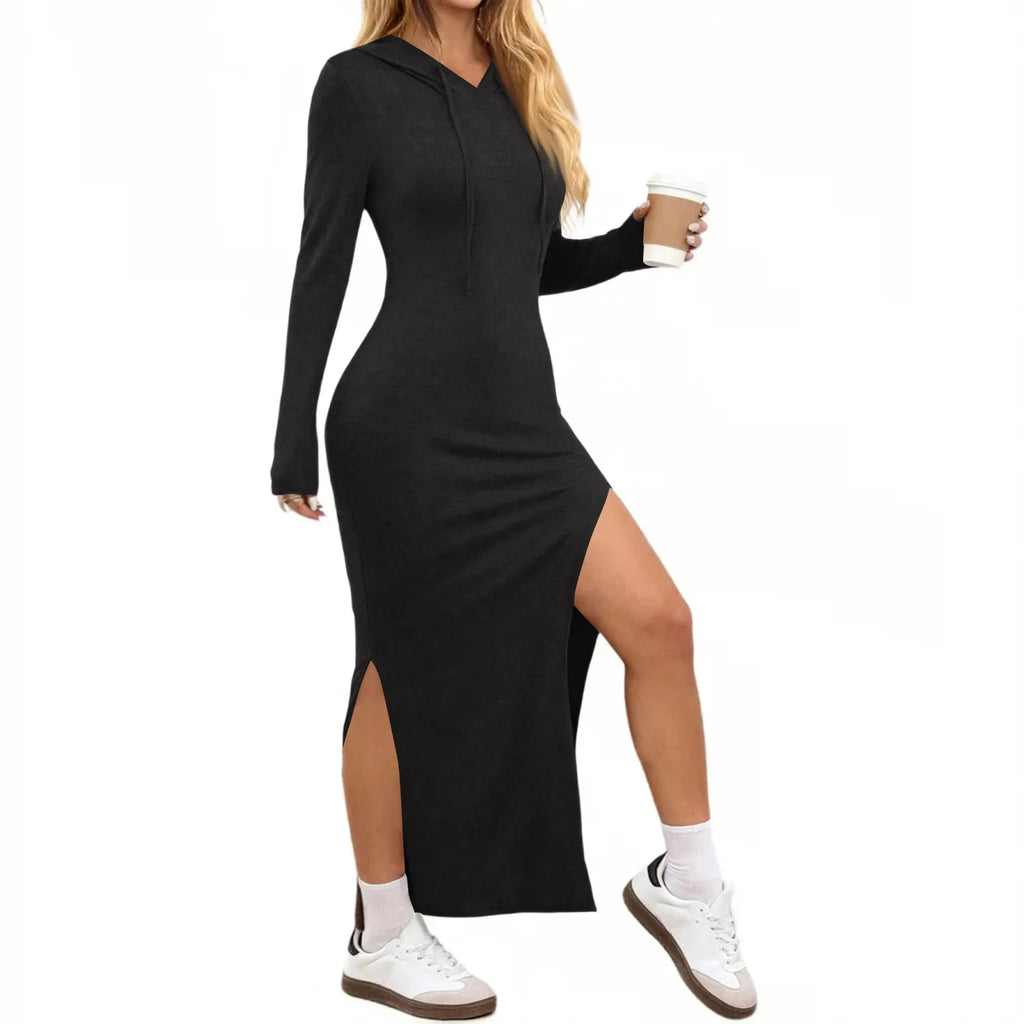 Women's Long Dress High Waisted Slim Fitting Pencil Skirt Bodysuit Fashion Long Dress Casual Dresses Sweatshirt Hooded Dress