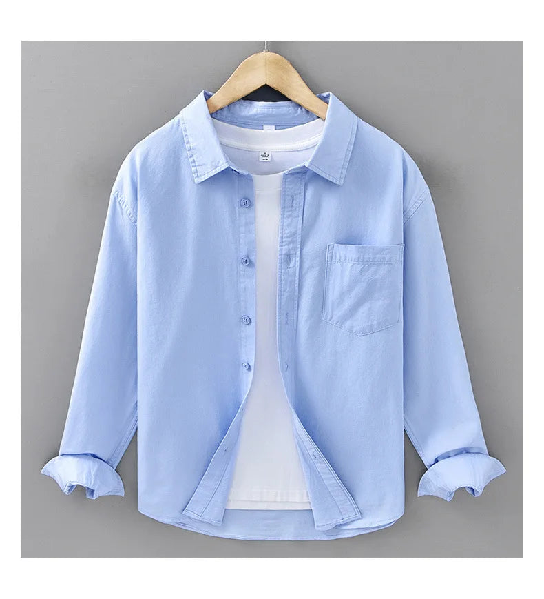 Basic Men's Long-Sleeve Cotton Shirt - Casual and Versatile Spring Style 100% Cotton Solid Color Casual Shirt