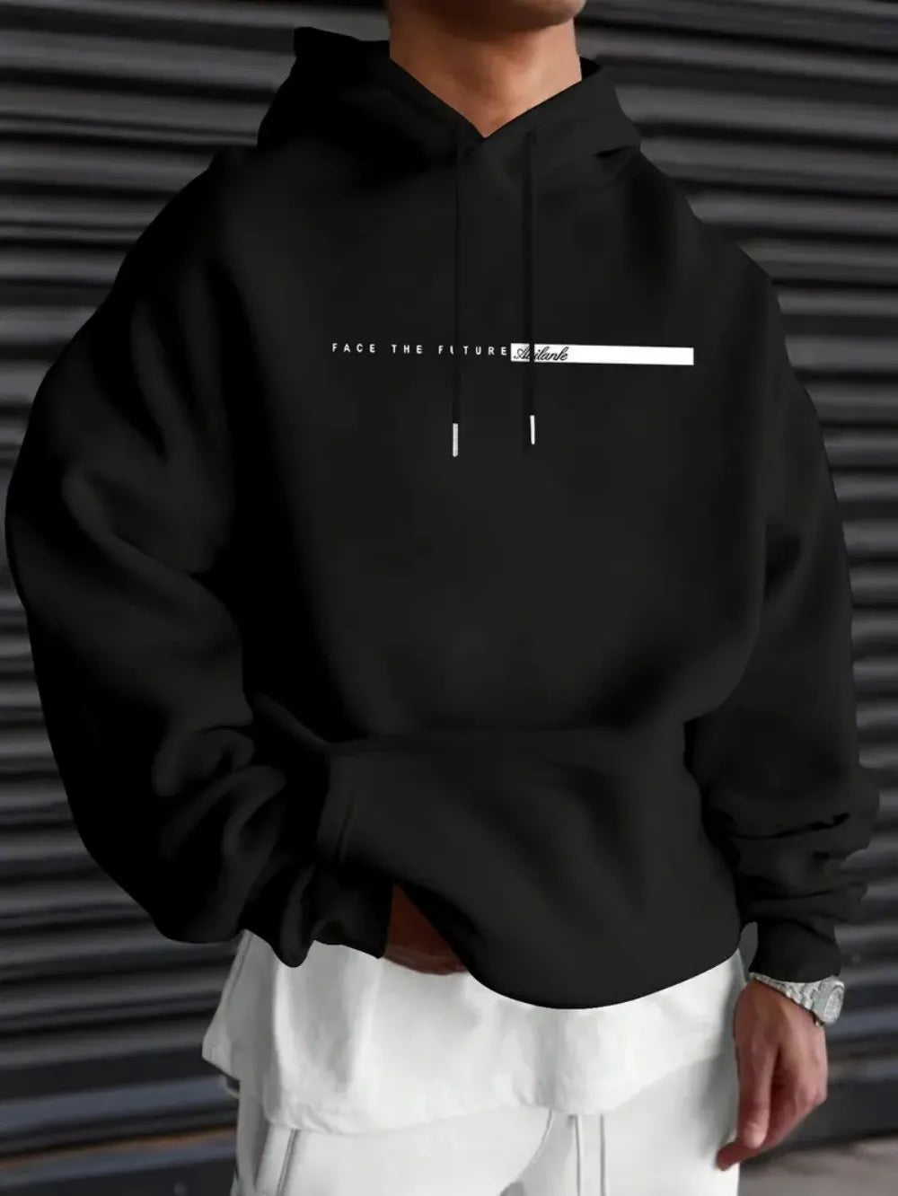 European and American men's autumn minimalist letter stripe print comfortable and soft hooded sweatshirt outdoor sports top