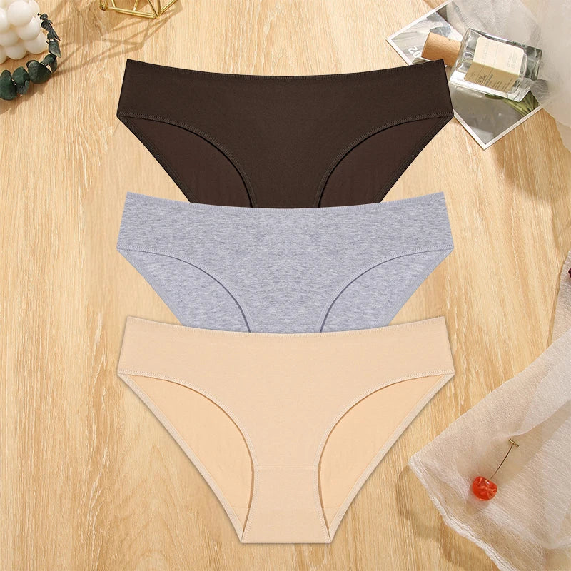 FINETOO 3PCS/Set S-XL Cotton Lingerie Panties Women Underwear Sexy Femme Underwear Women's Underpant Panty 8 Solid Color Briefs