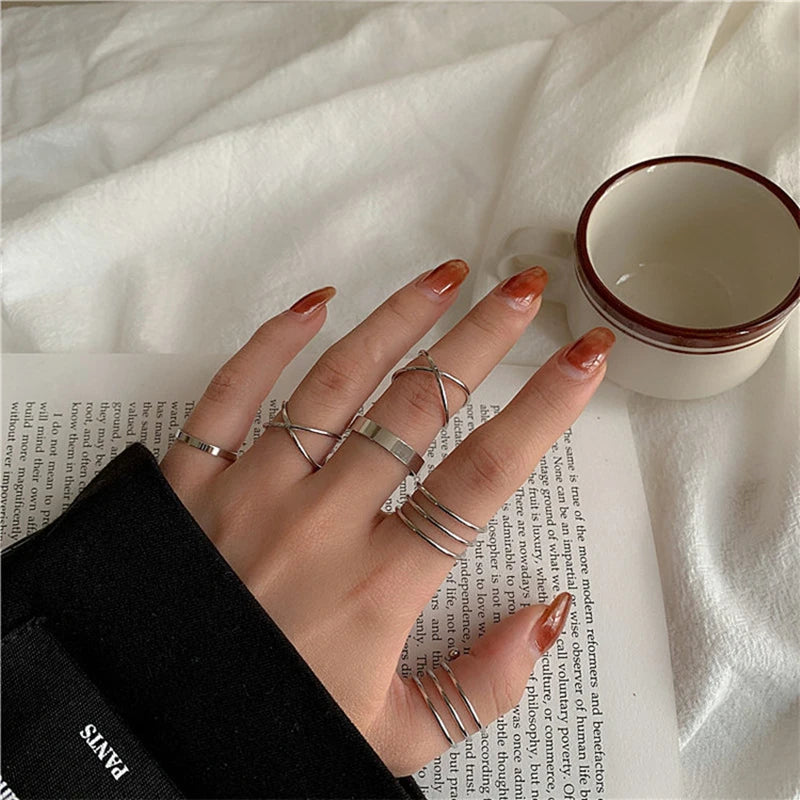 LATS European and American Retro Simple Love Ring Set for Women Creative Alloy Geometric Joint Rings 2022 Fashion Jewelry Gifts
