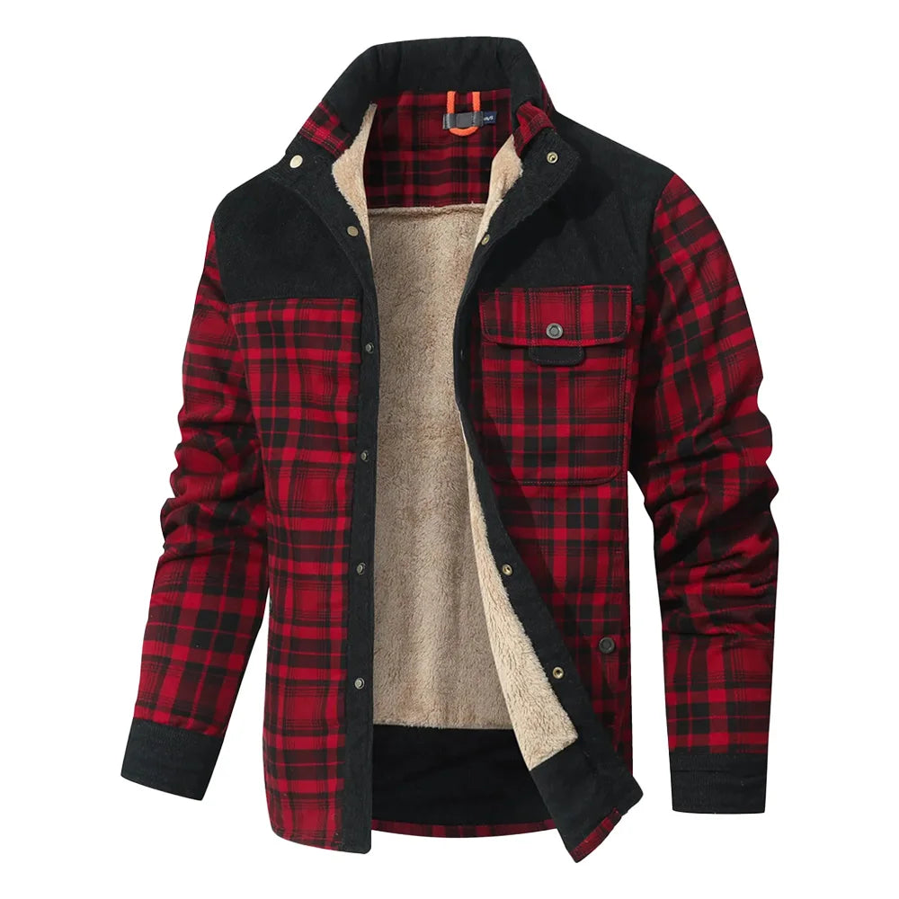 Men's Jackets Winter Windproof Warm Casual Bomber Coat Plaid Sherpa Lined Flannel Outdoor Classic Soft Jackets Men US Size