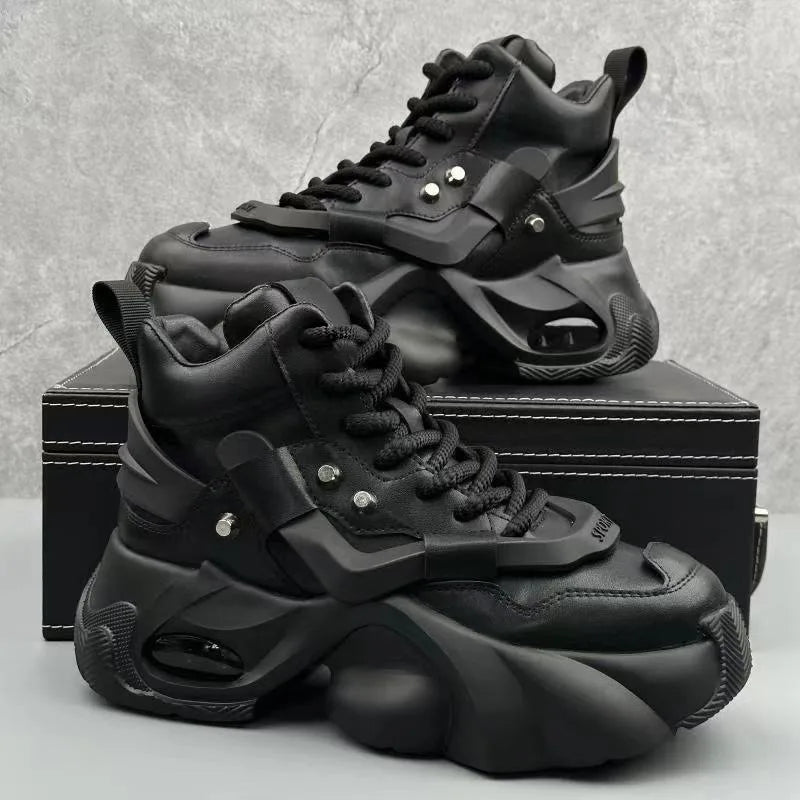 Chunky Sneakers Men Korean Style Trend HighTop Casual Shoes White Adds Height Non-slip Vulcanize Shoes Cushioning Platform Shoes