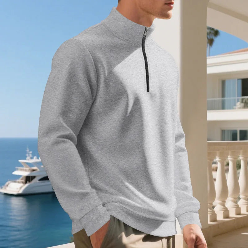 Autumn Winter Men's Fleece Quarter Zip Pullover Man Long Sleeved Loose Stand-up Collar Sweater Casual Comfy Mock Neck Sweatshirt