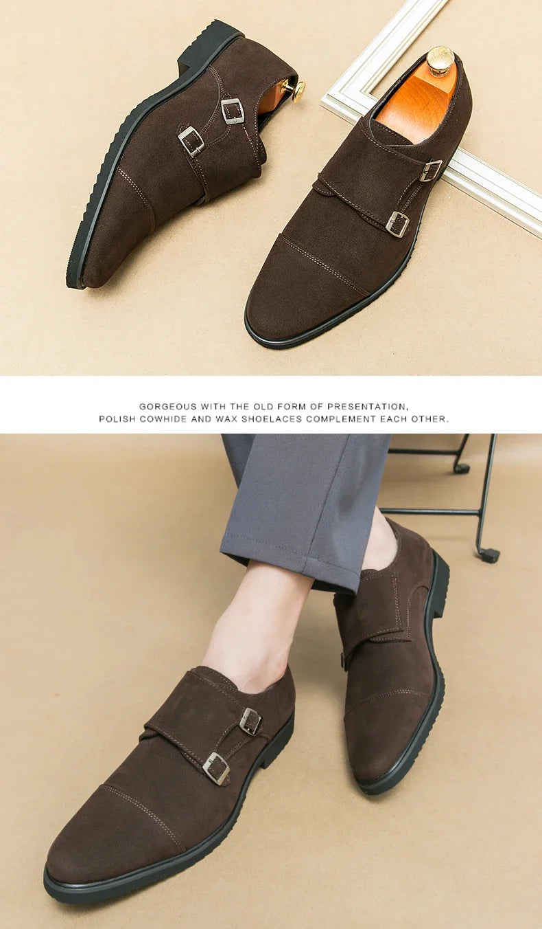 High Quality Leather Shoes for Man Fashion Belt Buckle Suede Casual Men Shoes Designer Busines Men Dress Shoes Zapatillas Hombre