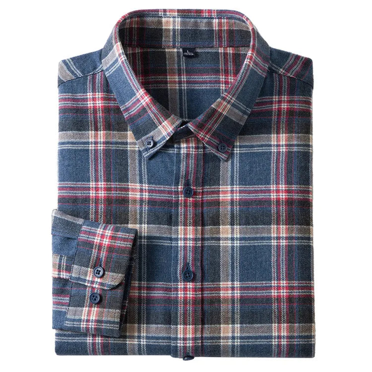 100% Cotton Flannel Shirt Men's, Plaid Casual Jacket, Anti-Wrinkle, Multi-Color Gold Quality Long-Staple Cotton M-4XL