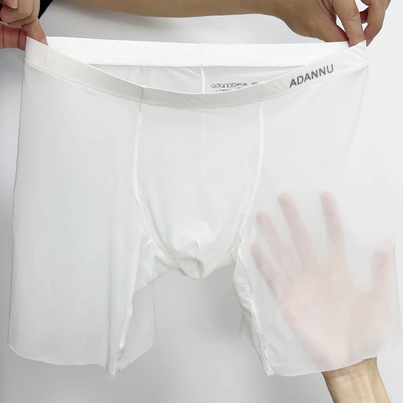 ADANNU Summer Ice Silk Men Underwear Sexy Transparent Gays Man Boxer Underpants Ultra-thin Sports Men's Panties Sissy Man Boxers