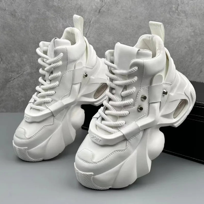 Chunky Sneakers Men Korean Style Trend HighTop Casual Shoes White Adds Height Non-slip Vulcanize Shoes Cushioning Platform Shoes
