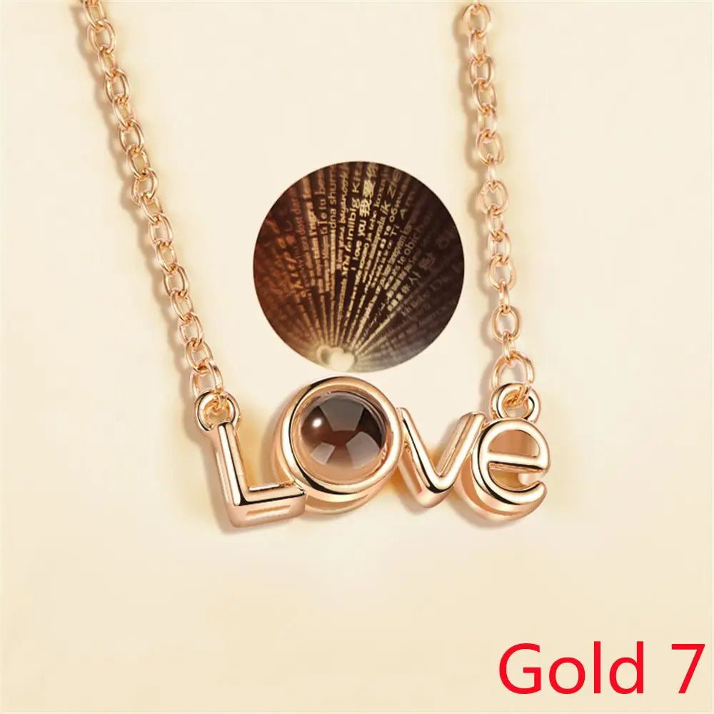 New Letter Necklace 100 Languages I Love You Projection Pendant Necklace Women Jewelry Collier Femme Bijoux Best Friends Gifts
