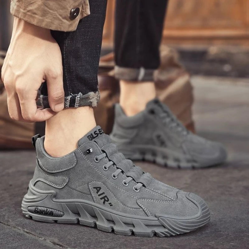 Men Thick-soled Vulcanized Shoe Spring Chunky Construction Shoes Fashion Slip-on Men Sneakers Leather Waterproof Men Casual Shoe