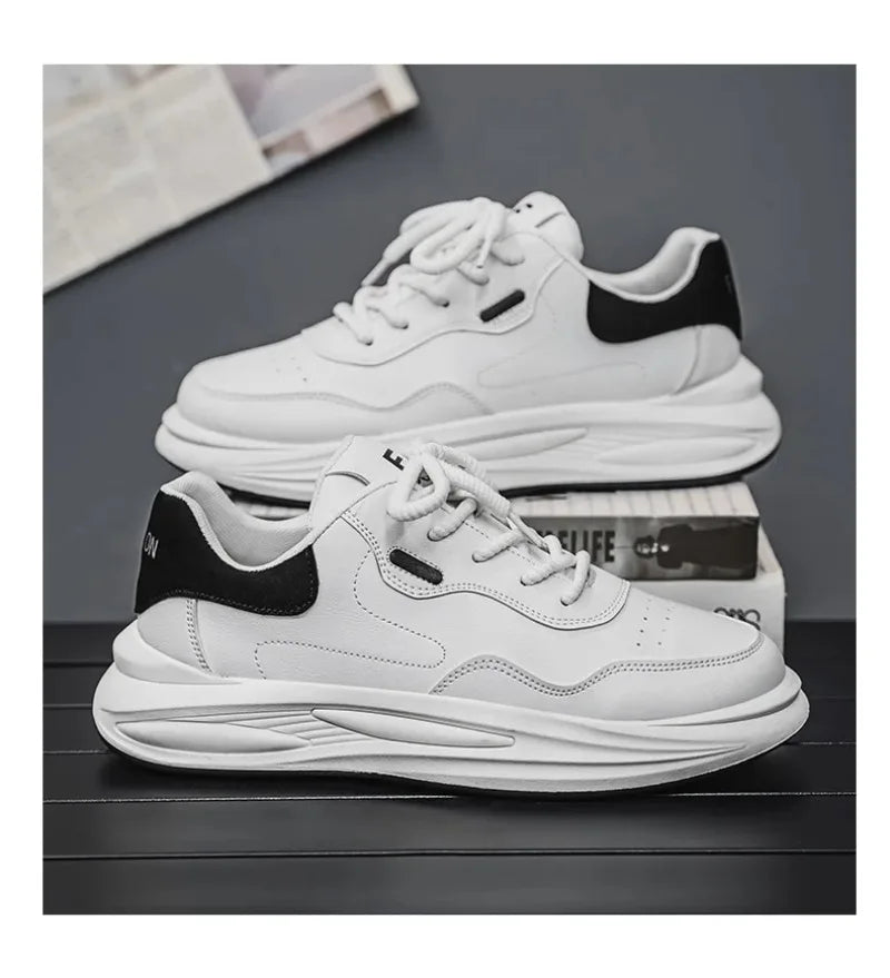 New Outdoor Casual Sports Shoes for Men Leather Fashion Non-slip Wear-resistant Four-season Men Shoes Student Trendy White Shoes